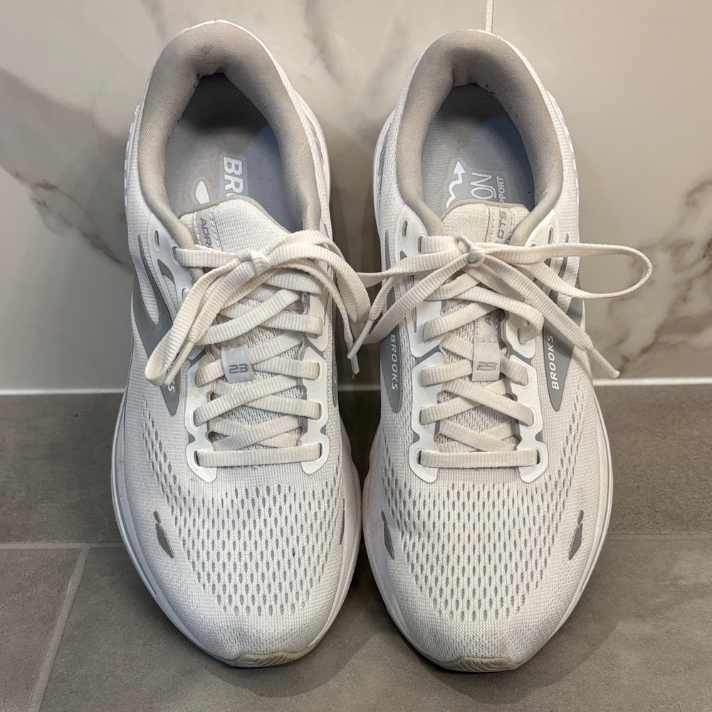 Brooks White and Light Gray Running Sneakers